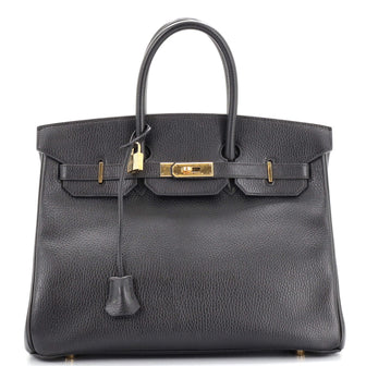 Hermes Birkin Handbag Black Ardennes with Gold Hardware 35