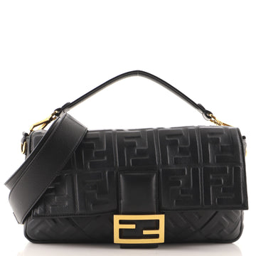 Fendi Baguette NM Bag Zucca Embossed Leather Large