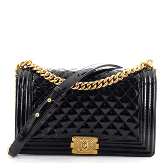 Chanel Boy Flap Bag Quilted Patent New Medium