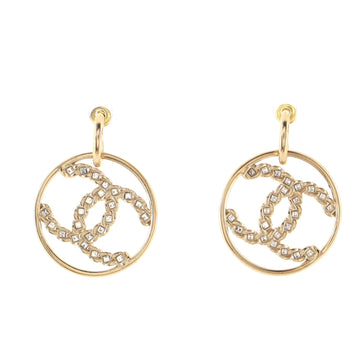 Chanel High Society CC Dangle Hoop Earrings Metal with Crystals