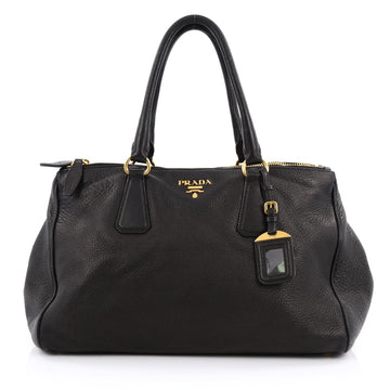 Prada Double Zip Convertible Satchel Cervo Leather Large Black