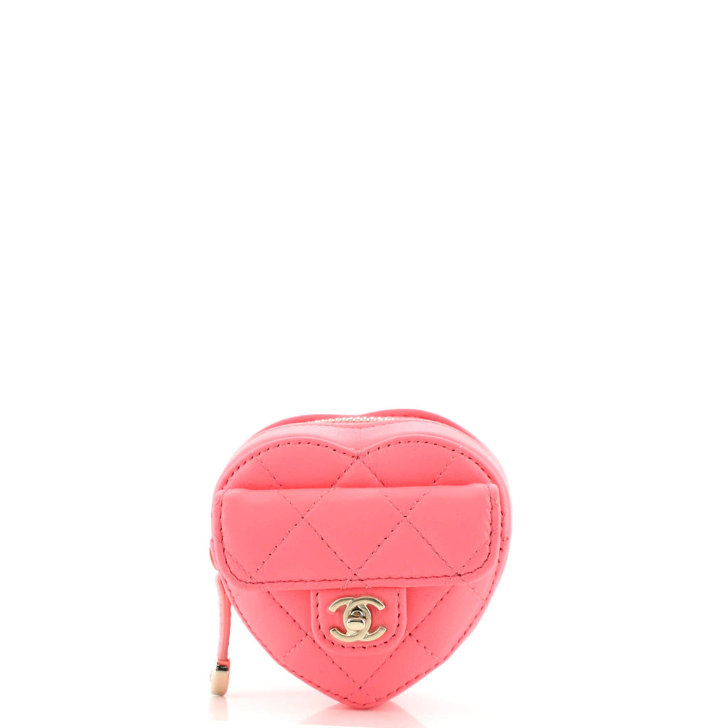 Chanel CC in Love Heart Arm Zip Coin Purse Quilted Lambskin Pink 1566361