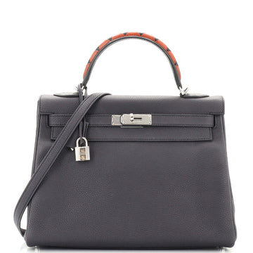 Hermes Kelly Au Galop Handbag Blue Togo with Palladium Hardware 32