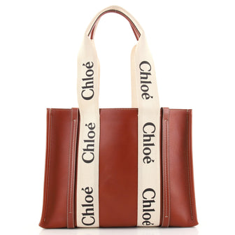 Chloe Woody Tote Leather with Canvas Medium