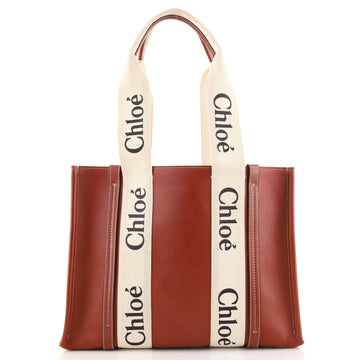 Chloe Woody Tote Leather with Canvas Medium