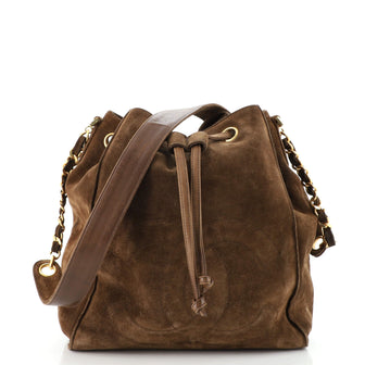 Chanel Vintage Timeless Drawstring Bucket Bag Suede Medium