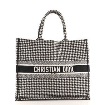 Christian Dior Book Tote Houndstooth Canvas Large