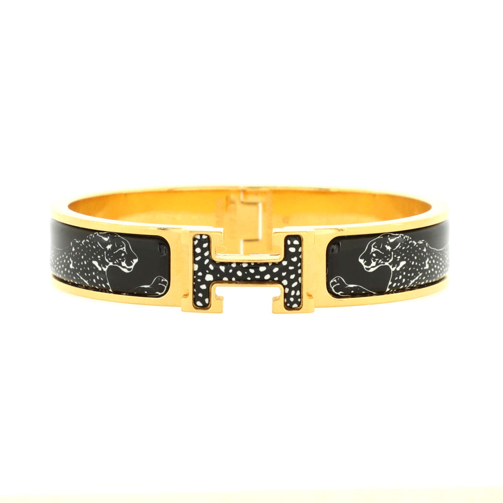 Hermes Clic H Bracelet Printed Enamel Narrow Black 1566972