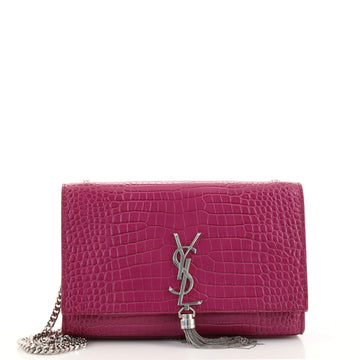 Saint Laurent Classic Monogram Tassel Crossbody Bag Crocodile Embossed Leather Medium