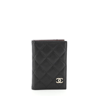 Chanel CC Lanyard ID Card Holder Quilted Caviar Black 807941