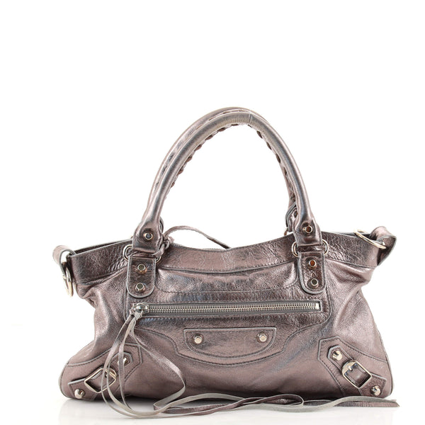 Balenciaga First Classic Studs Bag Leather Silver 1567492