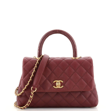 Chanel Coco Top Handle Bag Quilted Caviar with Lizard Embossed Handle Mini