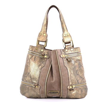 Jimmy Choo Mona Tote Python and Suede Small Neutral