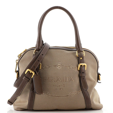 Prada Logo Convertible Dome Bag Canvas with Leather Medium
