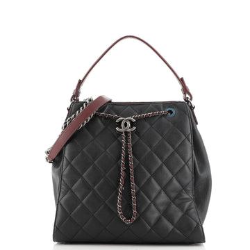 Chanel Top Handle CC Drawstring Bucket Bag Quilted Caviar Medium