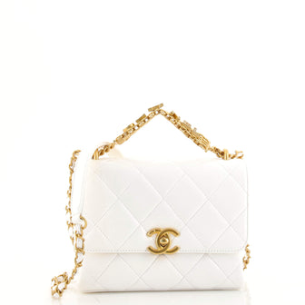 Chanel Crystal Logo Letters Chain Handle Flap Bag Quilted Lambskin Mini