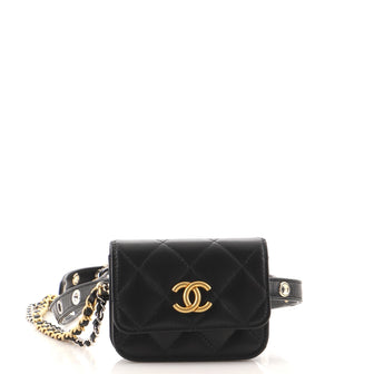 Chanel CC Flap Double Chain Belt Bag Quilted Goatskin Mini