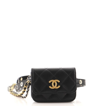 Chanel CC Flap Double Chain Belt Bag Quilted Goatskin Mini