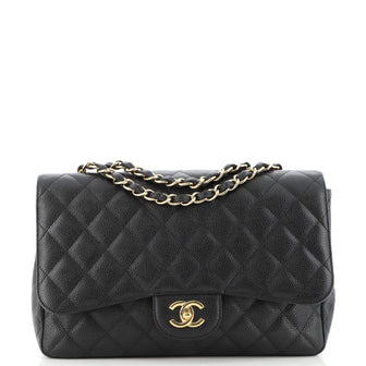 Chanel Vintage Classic Single Flap Bag Quilted Caviar Jumbo