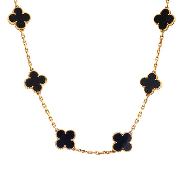 Van Cleef & Arpels Vintage Alhambra 10 Motifs Necklace 18K Yellow Gold and Onyx