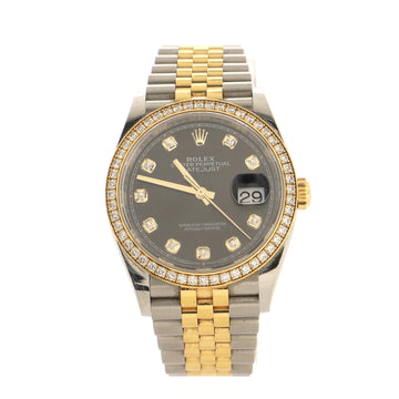 Rolex Oyster Perpetual Datejust Automatic Watch Stainless Steel and Yellow Gold with Diamond Bezel and Markers 36