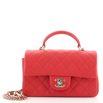 Chanel Classic Single Flap Top Handle Bag Quilted Lambskin Mini