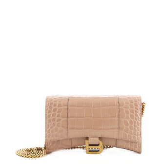 Balenciaga Hourglass Chain Wallet Crocodile Embossed Leather