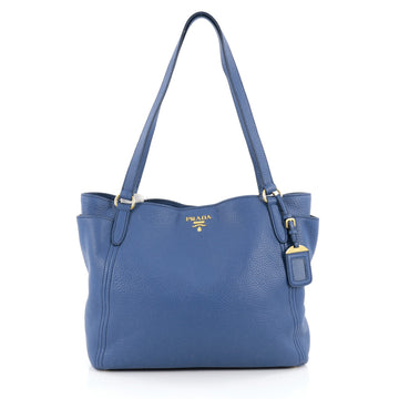 Prada Side Pocket Tote Vitello Daino Medium Blue