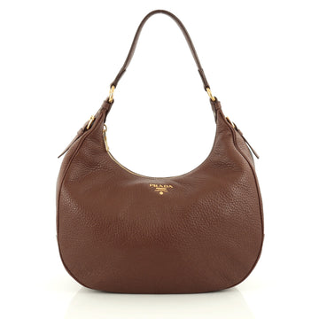 Prada Zip Top Hobo Vitello Daino Medium Brown