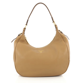 Prada Zip Top Hobo Vitello Daino Medium Brown 