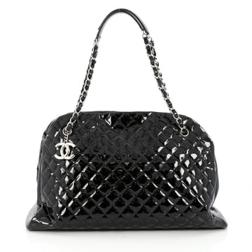 Chanel Just Mademoiselle Handbag Quilted Patent Maxi Black