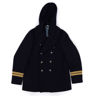 Gucci Men's Striped Sleeves Double Breasted Hooded Peacoat Wool