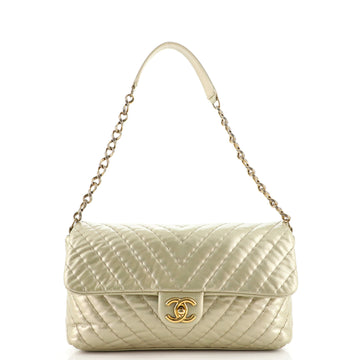 Chanel Surpique Chevron Flap Bag Quilted Iridescent Calfskin Jumbo