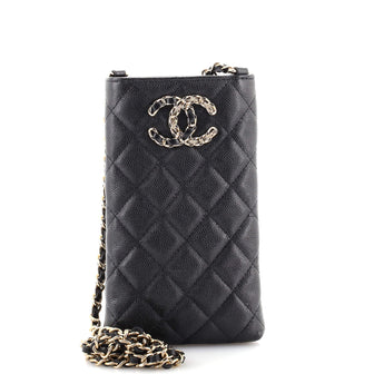 Chanel French New Wave Phone Holder Crossbody Bag Quilted Caviar