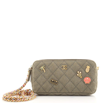 Chanel Cuba Charms Double Zip Clutch with Chain Quilted Canvas