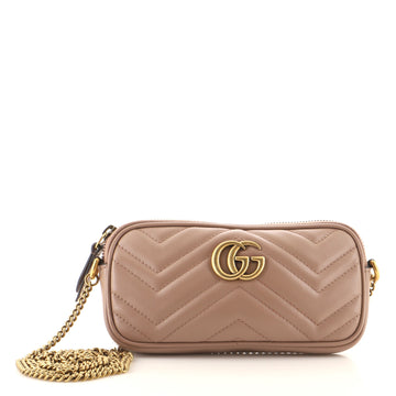 Gucci GG Marmont Chain Crossbody Bag Matelasse Leather Mini