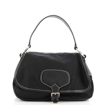 Prada Buckle Flap Shoulder Bag Tessuto and Leather Medium