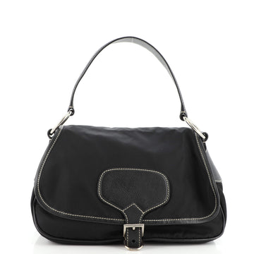 Prada Buckle Flap Shoulder Bag Tessuto and Leather Medium