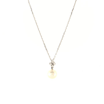 Mikimoto Morning Dew Pendant Necklace 18K White Gold with Diamonds and Akoya Cultured Pearl 8mm
