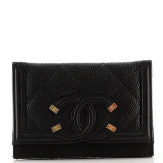 Chanel Filigree Card Holder Quilted Caviar