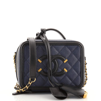 Chanel Filigree Vanity Case Quilted Caviar Small