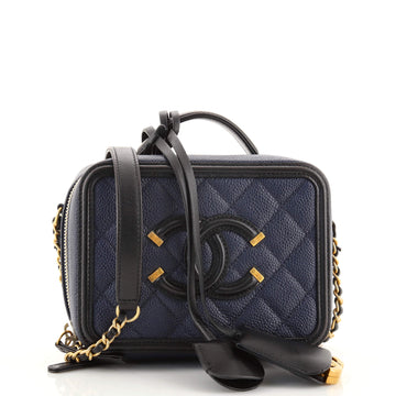 Chanel Filigree Vanity Case Quilted Caviar Small