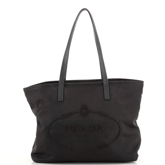 Prada Logo Shopping Tote Embroidered Tessuto and Saffiano Leather Medium