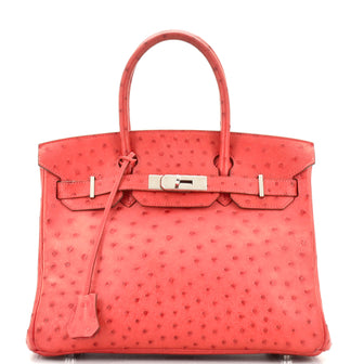 Hermes Birkin Handbag Red Ostrich with Palladium Hardware 30