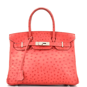 Hermes Birkin Handbag Red Ostrich with Palladium Hardware 30