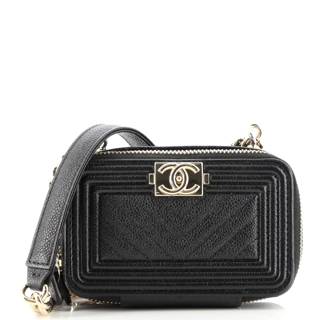 Chanel Boy Clutch with Chain Quilted Caviar Black 1573401