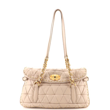 Miu Miu Turnlock Chain Flap Shoulder Bag Quilted Studded Leather Medium