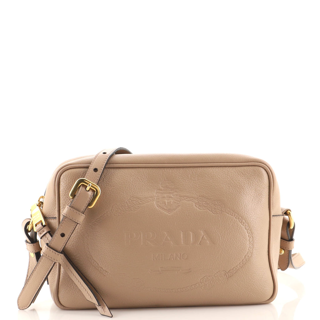Prada Logo Camera Bag Embossed Leather Small Neutral 1573831