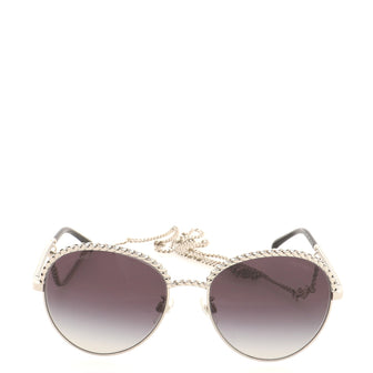 Chanel Pantos Round Sunglasses with Chain Metal
