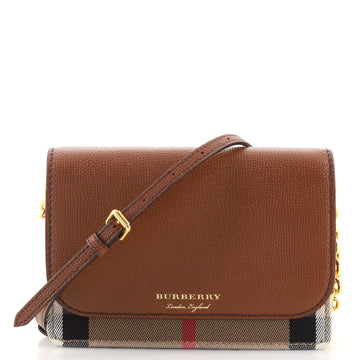 Burberry Hampshire Wallet on Chain Leather and House Check Canvas